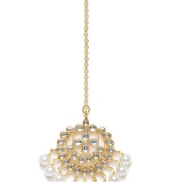 Peora White Gold-Plated Kundan & Pearl Maang Tikka image 3