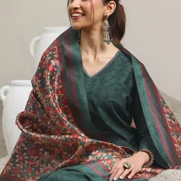 Libas Floral Printed V-Neck Flared A-Line Kurta With Trousers & Dupatta-picture-34