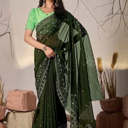 sareyavella Ethnic Motifs Embellished Embroidered Tissue Tussar Saree With Blouse Piece-picture-29