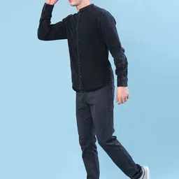 V-Mart Faded Mandarin Collar Slim Fit Denim Shirt image 5