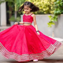 BAESD Girls Embroidered Mirror Work Ready to Wear Lehenga & Choli image 3