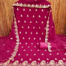 SAINOOR Floral Embroidered Zari Silk Georgette Unstitched Dress Material image 3