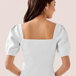 BerryBird Square Neck Puff Sleeve Knitted Top image 2