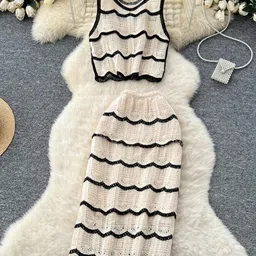 miss mosa by akanksha Alamode By Akanksha Beige Hea Luxe Soft Knit Coord Set-Resortwear-picture-25