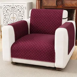 Lukzer Red Solid Velvet 1 Seater Sofa Cover With Arms image 2