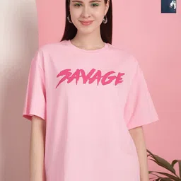 Tromko Women Pack of 2 Graphic Printed Round Neck Cotton Oversized T-shirts-image-78