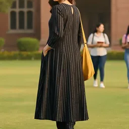 AADVIKA Striped Panelled Round Neck A-Line Kurta With Trousers image 3