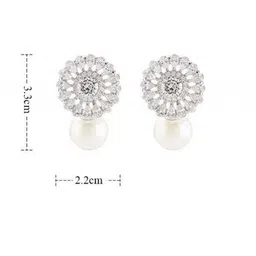 Bling Queen Silver-Plated Artificial Stones Studded & Pearls Beaded Floral Drop Earrings image 3