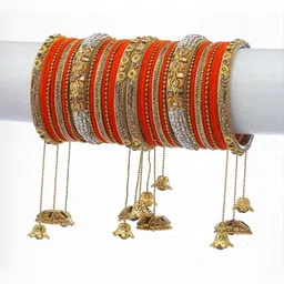 RIJOLI Orange Alloy Artificial Stones and Beads Bangle-picture-26