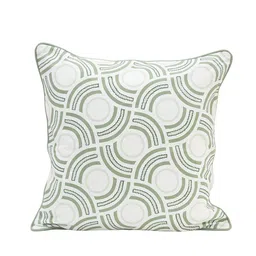 MASPAR Green & White Embroidered Cotton Square Cushion Cover-picture-17