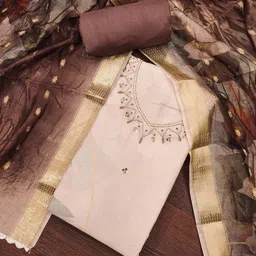 HERE&NOW Floral Beads & Stones Cemric Cotton Unstitched Dress Material-picture-13