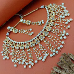 AARNAA Gold-Plated Stone Studded & Beaded Jewellery Set-picture-10