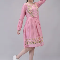 Aralia Solid Embroidered Fit & Flare Dress image 4
