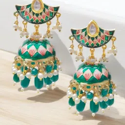 Anouk Kundan Stone Studded Dome Shaped Meenakari Jhumkas-picture-51