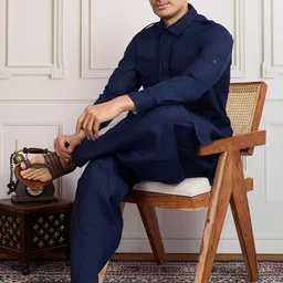 house of pataudi House of PataudiShirt Collar Pathani Kurta With Salwar image 5