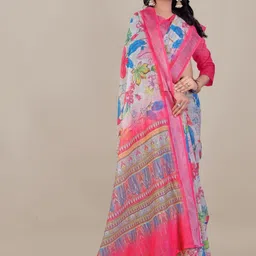PAYAL CREATION Floral Printed Pure Georgette Saree With Blouse Piece image 4