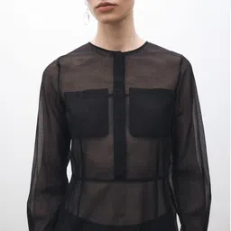 MANGO SELECTION Sheer Cotton-Silk Midi A-Line Dress with Pockets-picture-24