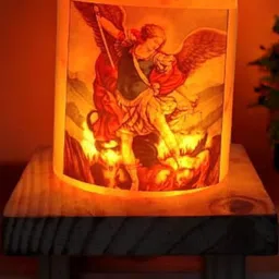 global aroma Cylindrical Saint Michael Himalayan Rock Salt Lamp for Positive Energy, Table Lamp image 3