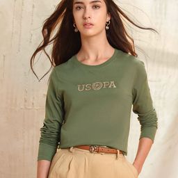 U.S. Polo Assn. Women Brand Logo Printed Pure Cotton T-shirt-picture-36