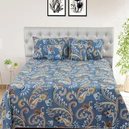MORADO Blue Printed Cotton Double Bedsheet With 2 Pillow Cover & 2 Cushion Filler-picture-45
