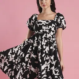 Globus Printed Puff Sleeve Fit & Flare Dress image 1