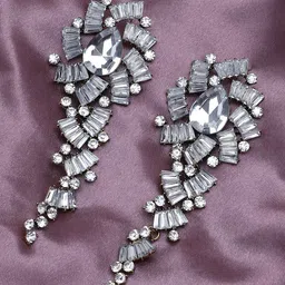 DressBerry Silver-Plated Artificial Stones Studded Contemporary Drop Earrings-image-89