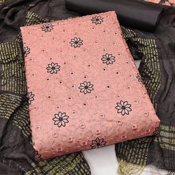 HERE&NOW Floral Embroidered Sequinned Zora Silk Unstitched Dress Material-picture-22