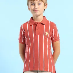 U.S. Polo Assn. Kids Boys Brand Logo Striped Polo Collar Pockets T-shirt-picture-42