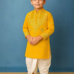 TAKE STYLE Boys Ethnic Motifs Embroidered Thread Work Pure Cotton Kurta With Dhoti Pants-picture-16