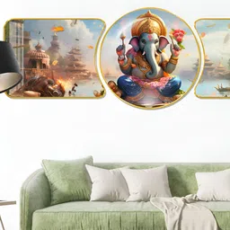 Aura Blue & Gold-Toned 1 Piece Wood Religious Wall Paintings-picture-31