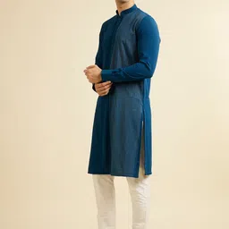 Manyavar Embroidered Mandarin Collar Straight Kurta With Trousers image 2