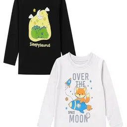 HuggleBug Girls Pack of 2 Graphic Print Regular Fit Long Sleeves Tshirts-picture-16