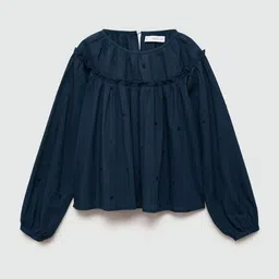 Mango Kids Girls Embroidered Indigo Cotton Top-picture-3