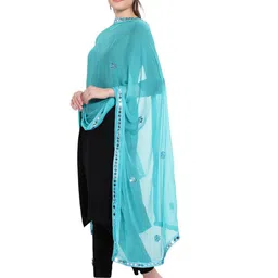 Karthav Fashion Floral Embroidered Mirror Work Chiffon Barfi Dupatta image 2