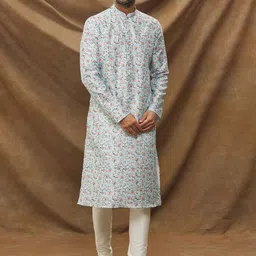 Samyukta Singhania Men Floral Printed Regular Kurta with Trousers image 3