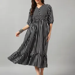 Krunal Raiyani Striped Crepe Fit & Flare Midi Dress-image-30