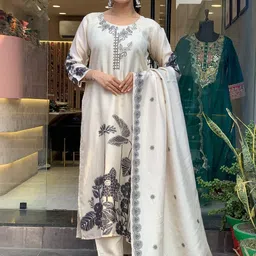 Lilots Ethnic Motifs Printed Round Neck Straight Kurta With Trousers And Dupatta-picture-35