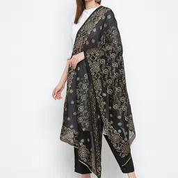 Clora Creation Women Black & White Ethnic Motifs Printed Dupatta image 3