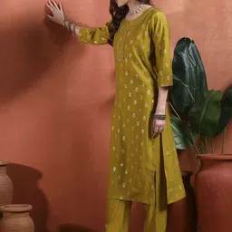 Sangria Women Ethnic Motifs Printed Regular Thread Work Kurta with Trousers image 5