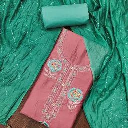 HERE&NOW Floral Embroidered Beads & Stones Unstitched Dress Material-picture-35