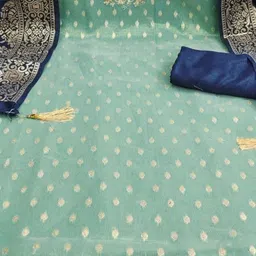 kalini Blue Simmer Silk Jacquard With Embroidery Work Unstitched Dress Material image 3