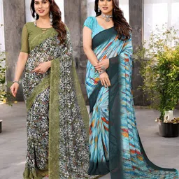 Moda Rapido Pack of 2 Floral Printed Pure Georgette Saree-picture-10