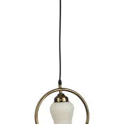 1ST TIME White & Gold-Toned Printed Metal Bell Shaped Ceiling Lamp-picture-35