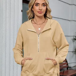 Outzidr Women Hood Neck Half Zip Collared Sweatshirt-image-78