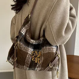 corsica DressBerry Checked Shopper Hobo Bag with-picture-22