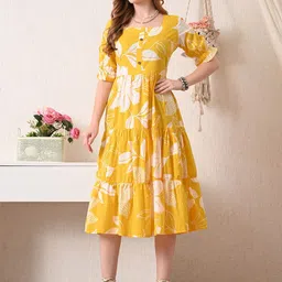 TRUVON FASHIONS Floral Print Puff Sleeve Fit & Flare Midi Dress-picture-15