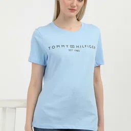 Tommy Hilfiger Women Typography Printed Round Neck Cotton T-Shirt-picture-38