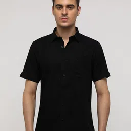 Crocodile Comfort Fit Short Sleeves Cotton Linen Casual Shirt-picture-13