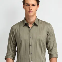 Arrow New York Men Manhattan Spread Collar Vertical Striped Cotton Slim Fit Formal Shirt-picture-22