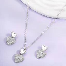 Peora Silver-Plated Cubic Zirconia Studded Heart Shaped Jewellery Set With Red Rose Box-picture-34